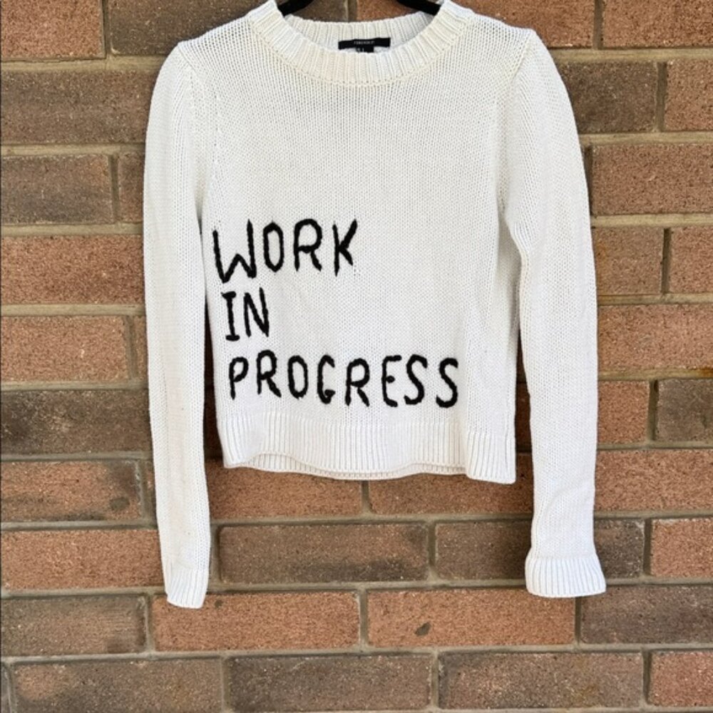 Forever 21 White 'Work in Progress' Sweater Size Small